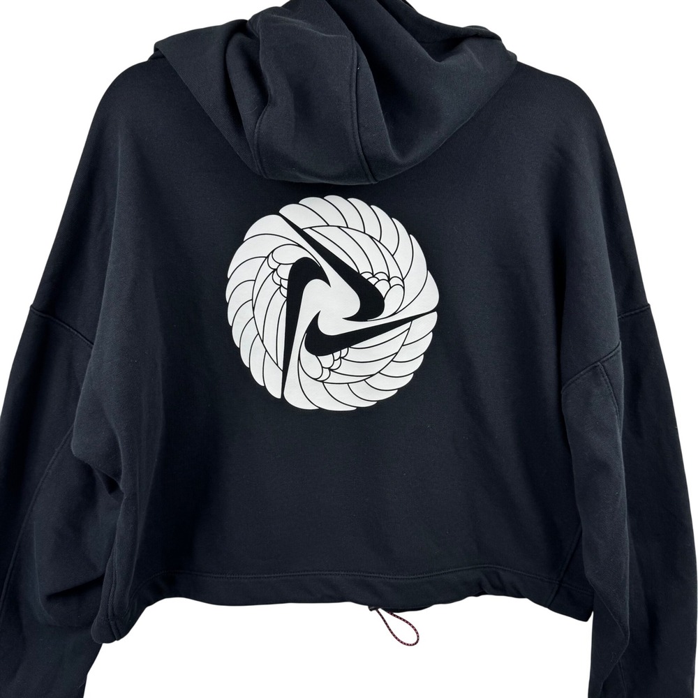 Nike Hoodie Women Small Black Cropped Graphic Pullover Toggle Hem Streetwear